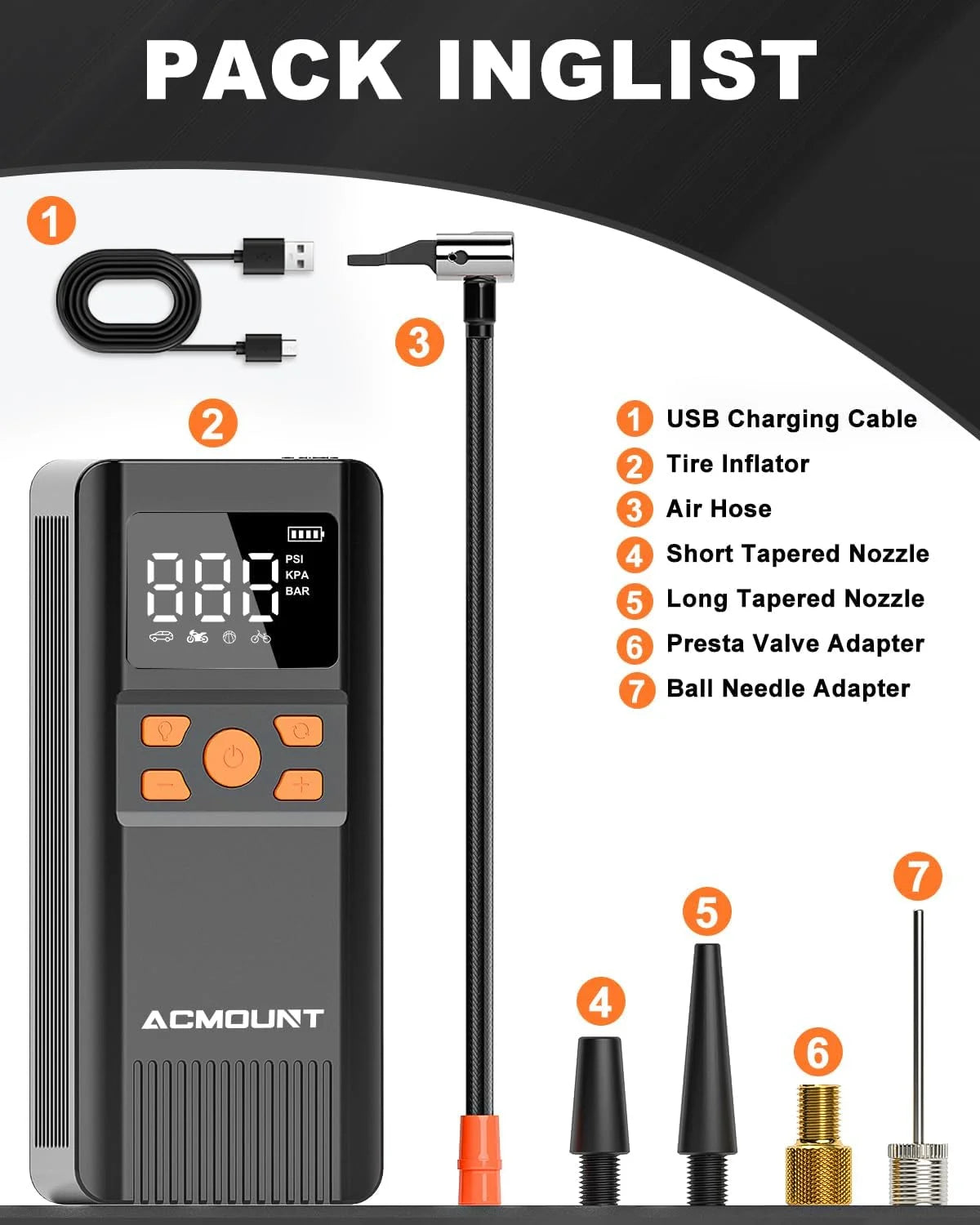 Cordless Tire Inflator Air Compressor, 150 Psi Bike Pump, Portable Electric Air Pump with Gauge for Car, Motorcycle, Bicycle, Balls