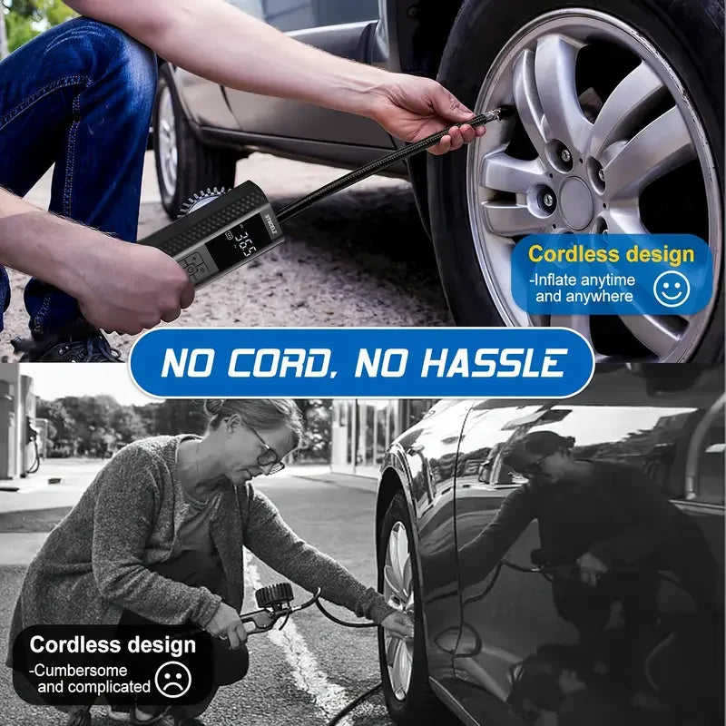 Portable Tire Inflator, Wireless Car Tire Inflator with Pressure Gauge and LED Light