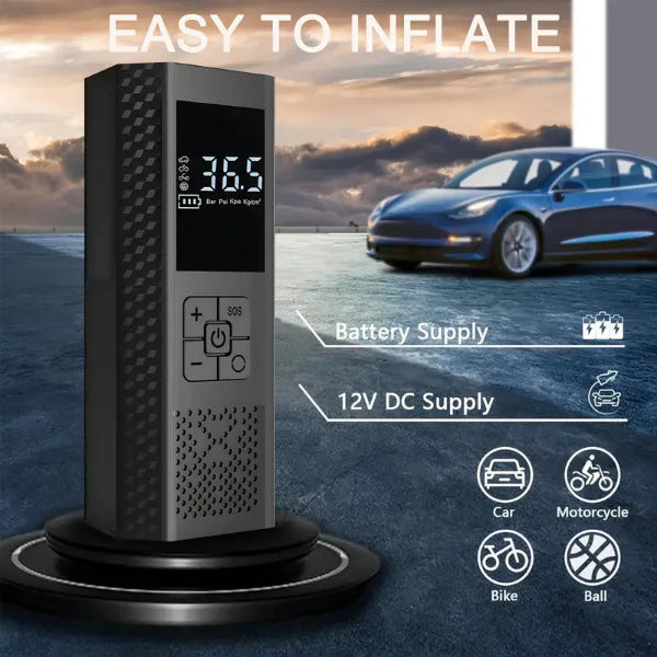 Portable Tire Inflator, Wireless Car Tire Inflator with Pressure Gauge and LED Light