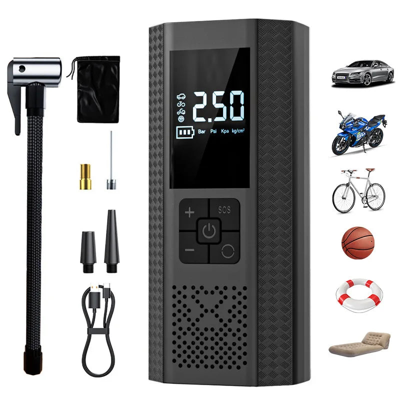Portable Tire Inflator, Wireless Car Tire Inflator with Pressure Gauge and LED Light