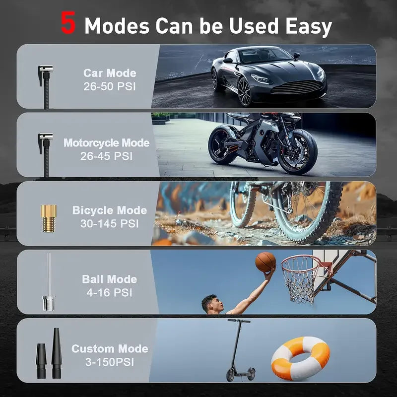 Portable Tire Inflator, Wireless Car Tire Inflator with Pressure Gauge and LED Light
