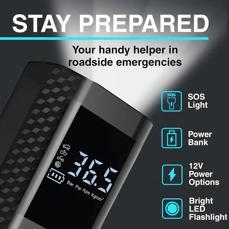 Portable Tire Inflator, Wireless Car Tire Inflator with Pressure Gauge and LED Light